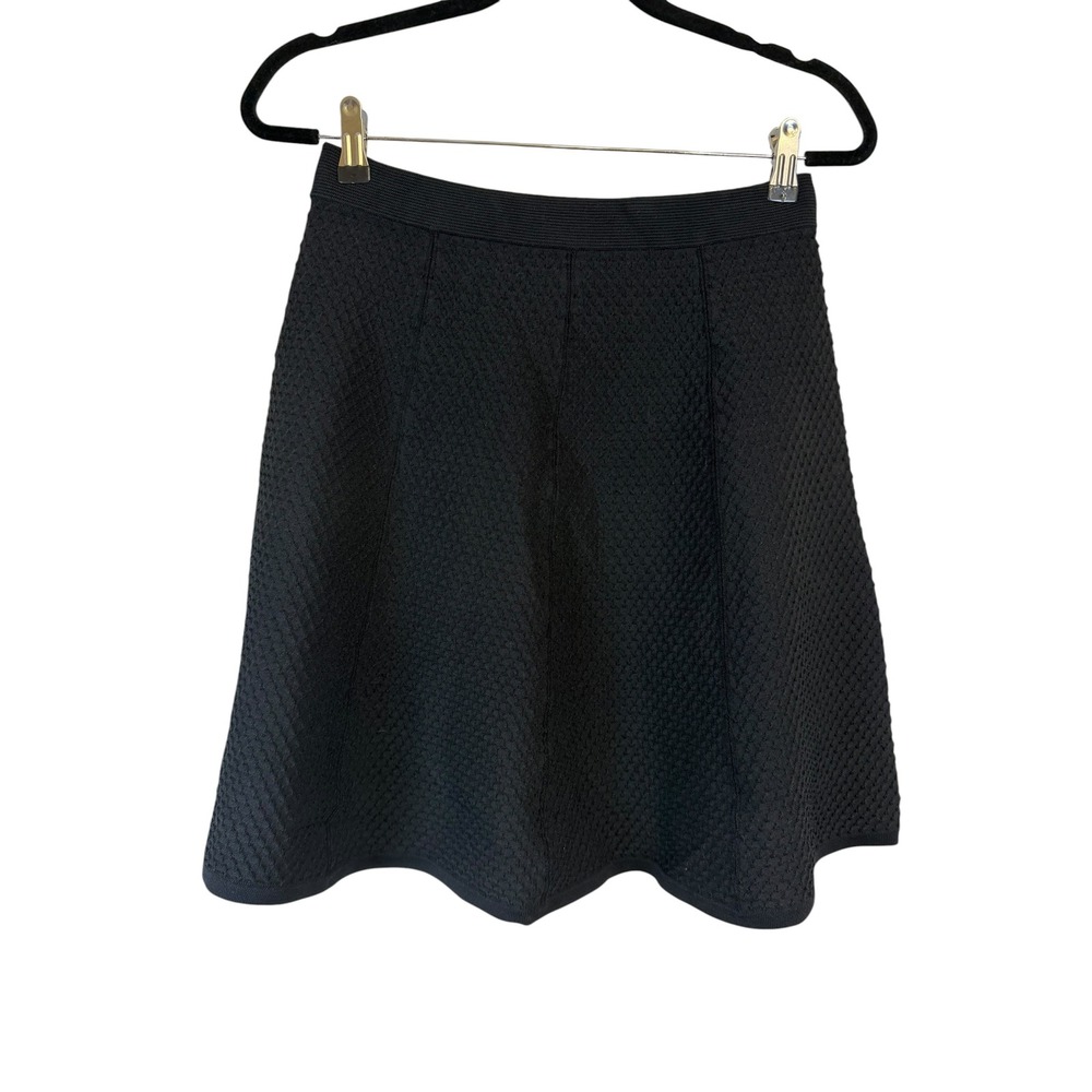 Rebecca Taylor Black Textured Honeycomb Knit A-Line Skirt Small